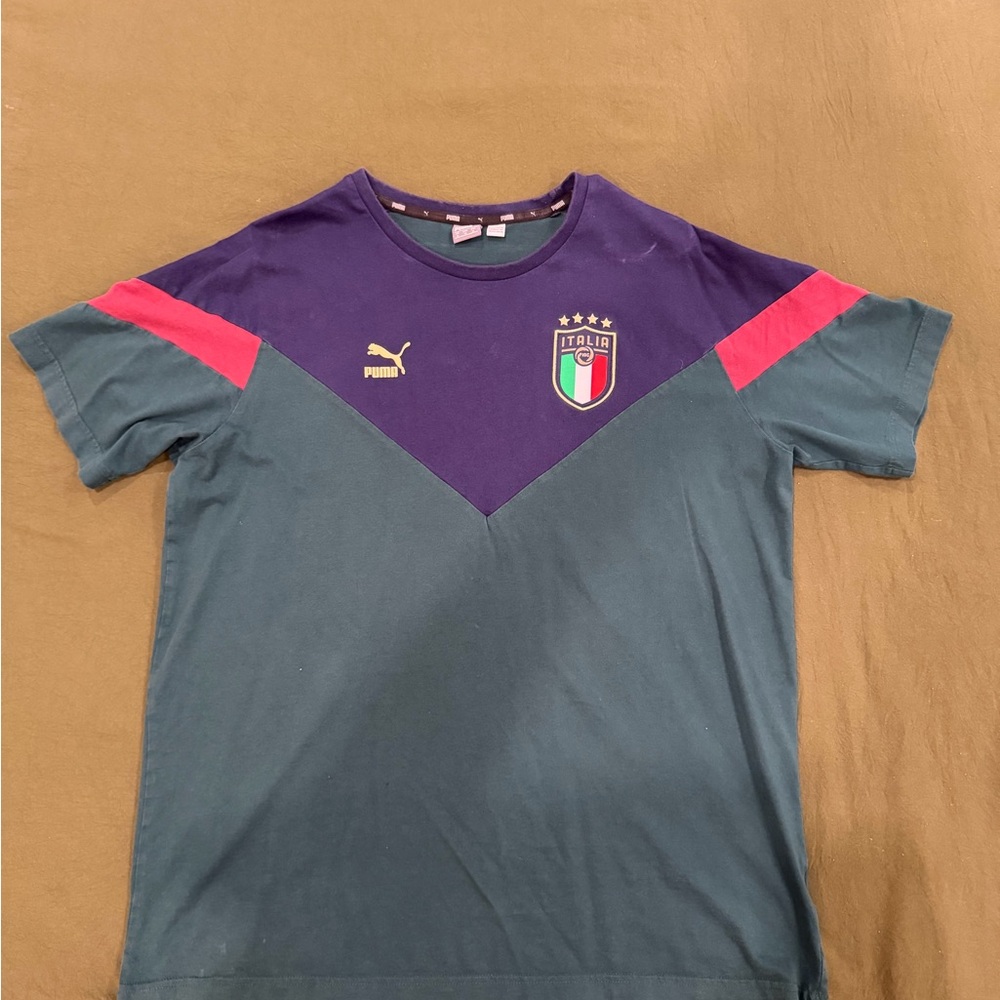 Puma Purple and Green Crew Neck Tee